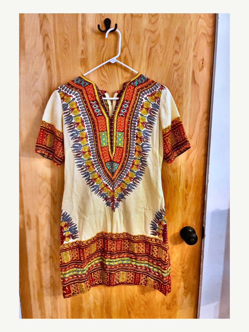 Colorful Vintage Dashiki Print Short Sleeve Shift Mini Dress Tunic